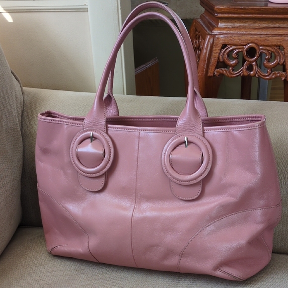 Anthropologie Handbags - Anthropologie Nest Pink Leather Tote Bag